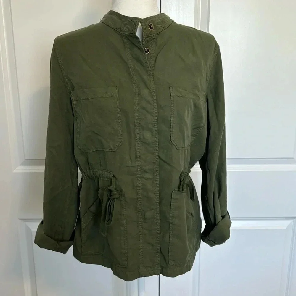 Sanctuary Crafted & Tailored SnapFront Drawstring Olive Green Utility Jacket SzM